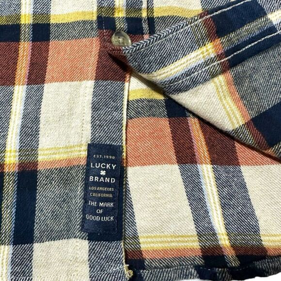 Lucky Brand Men's Flannel Orange Multi Plaid Size Small - Picture 12 of 14